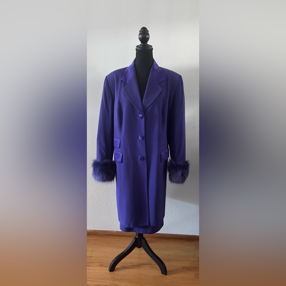 Voulez Vous New York Purple Skirt Suit w/Faux Fur Cuffs Size 16W